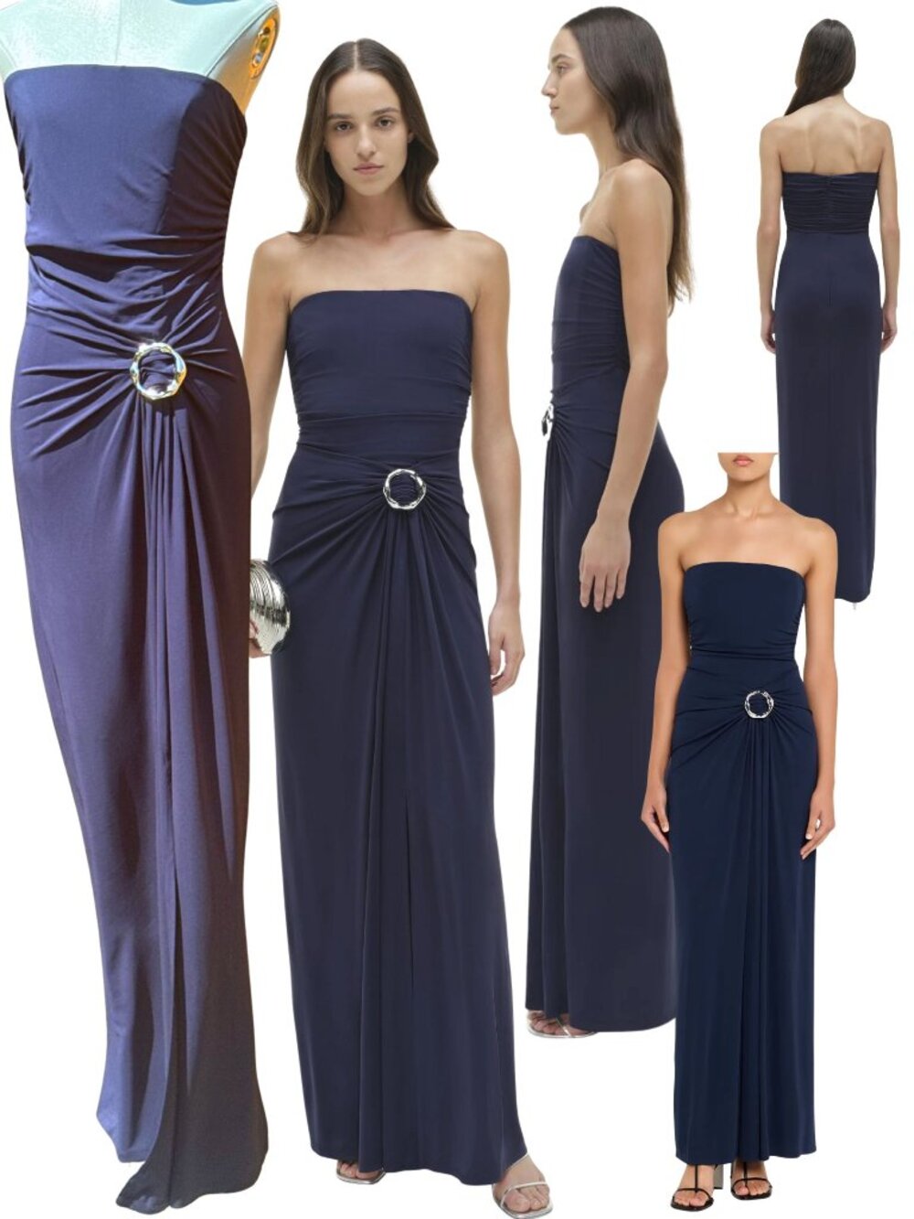 🆕 SIMKHAI 🧿 NWOT Emma Draped Jersey Bustier Midi Dress, Midnight Blue Sz US 8